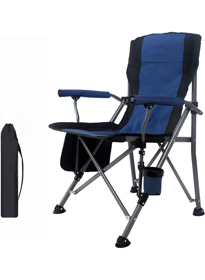 بيوينتي كُرسي تخييم خارجي محمول، خفيف الوزن وقابل للطي، مُصمم لدعم أوزان ثقيلة حتى ١٤٥ كجم، مع مسند ظهر عالٍ ومبطن، ومساند للذراعين تحتوي على حامل للمشروبات، ومرفق معه حقيبة حمل محمولة (أزرق) - Image 1